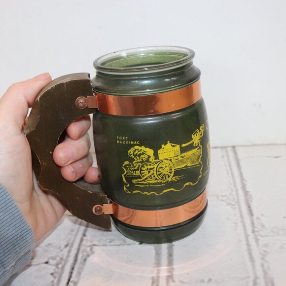🏞️ Mackinac Island Mug · Vintage Glass, Wood & Copper · 5" Tall - Picture 3 of 6